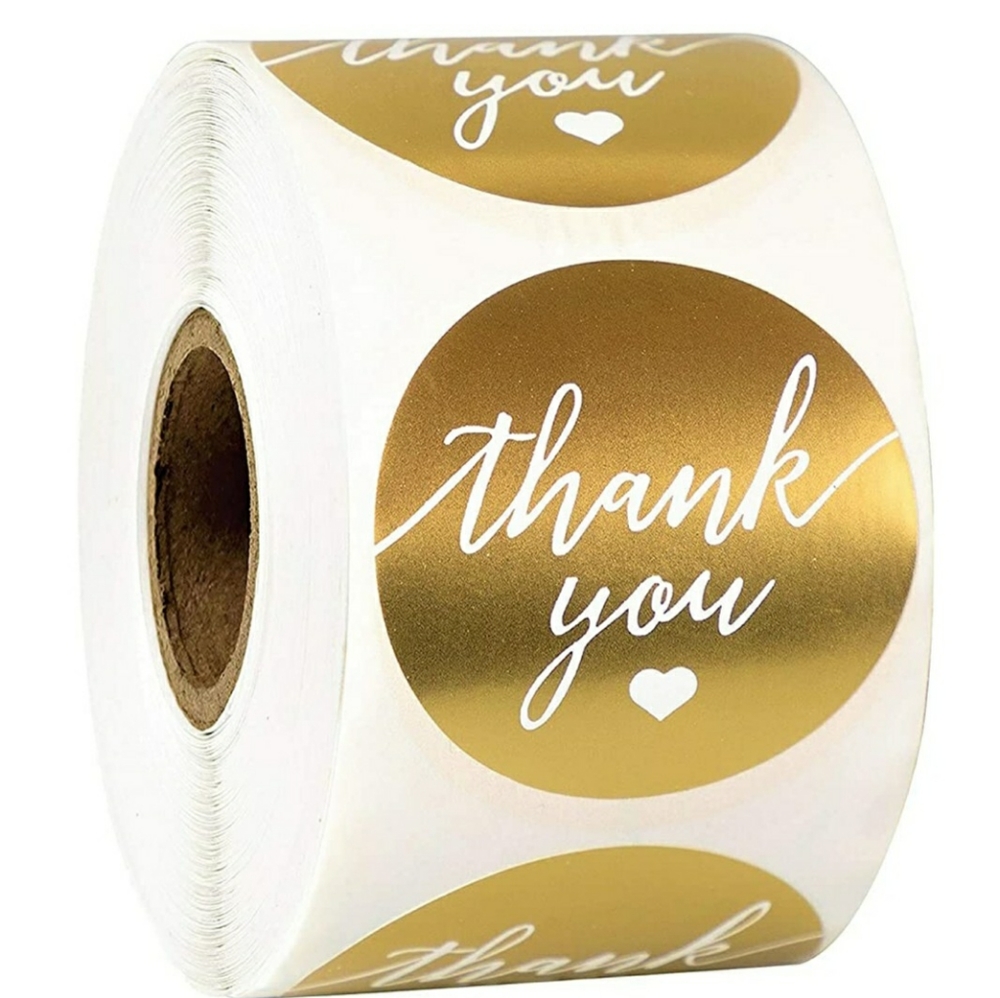 150 Gold Thank You Stickers